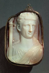 Agat Cameo, der bærer portrættet af kejser Claudius (10BC-54AD), i højrelief (agat)